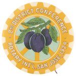 GRAPHIC ROTARY INT'L CONFERENCE BUTTON HELD IN SAN JOSE, 1924 PICTURING ROTARY SYMBOL W/CITY SYMBOL.