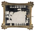 HARRISON & REFORM 1840 LOG CABIN & CIDER BARREL SULFIDE BROOCH.