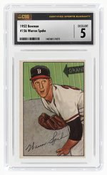 1952 BOWMAN #156 WARREN SPAHN (HOF) CSG 5 EXCELLENT.