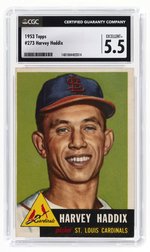 1953 TOPPS #273 HARVEY HADDIX CGC 5.5 EXCELLENT+.