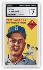 1954 TOPPS #132 TOMMY LASORDA (HOF) CGC 7 NEAR MINT.