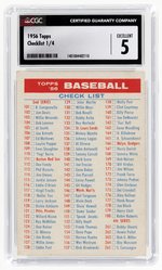 1956 TOPPS CHECKLIST 1/4 CGC 5 EXCELLENT.