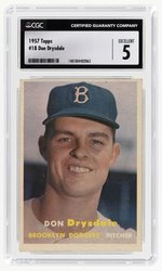 1957 TOPPS #18 DON DRYSDALE (HOF) CGC 5 EXCELLENT.