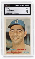 1957 TOPPS #302 SANDY KOUFAX (HOF) CGC 4 VG/EX.