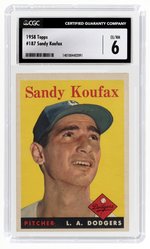 1958 TOPPS #187 SANDY KOUFAX (HOF) CGC 6 EX/NM.