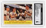 1958 TOPPS #351 BRAVES' FENCE BUSTERS CRANDALL/MATHEWS (HOF)/AARON (HOF)/ADCOCK CGC 6 EX/NM.