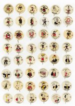 WESTERN THEATER COMIC STRIPS AND MOVIE CARTOONS 1930s COMPLETE SET OF 48 BUTTONS W/YELLOW ACCENT.