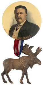 ROOSEVELT 1912 PORTRAIT BUTTON W/FIGURAL BULL MOOSE.