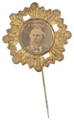 HAYES DIE CUT BRASS SHELL STICKPIN BADGE DeWITT 1876-29.