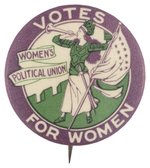 "VOTES FOR WOMEN" CLARION TRUMPETER 12 STAR SUFFRAGE BUTTON.