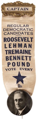 ROOSEVELT LEHMAN "REGULAR DEMOCRATIC CANDIDATES" NY COATTAIL BADGE.