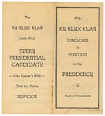 ANTI-AL SMITH & CATHOLIC CHURCH KKK 1928 PRESIDENTIAL CAMPAIGN FOLDED CARD.