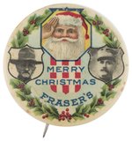 LARGER AND RARE WORLD WAR I BUTTON C. 1918 WITH SALUTING SANTA PLUS PHOTOS OF PERSHING AND FOCH.