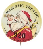 SANTA WITH TELESCOPE MOVIE THEATRE SERIALLY NUMBERED FREE ADMISSION BUTTON.