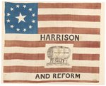 "HARRISON AND REFORM" LOG CABIN & HARD CIDER BARREL 1840 CAMPAIGN AMERICAN FLAG.