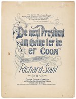 1896 CAMPAIGN: "DE NEXT PRESIDENT AM GWINE TER BE ER COON" RACIST SHEET MUSIC.
