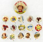 ROY ROGERS POST'S GRAPE-NUTS FLAKES 1953 COMPLETE SET OF 16 CANADIAN PREMIUM BUTTONS & PARTIAL BOX WRAPPER.