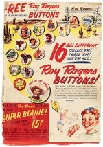 ROY ROGERS POST'S GRAPE-NUTS FLAKES 1953 COMPLETE SET OF 16 CANADIAN PREMIUM BUTTONS & PARTIAL BOX WRAPPER.