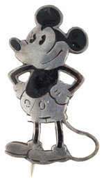 MICKEY MOUSE SILVER AND ENAMEL FIGURAL PIN  C. 1932 BY ENGLISH SILVERSMITH CHARLES HORNER.