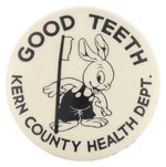 DISNEY'S C. 1934 FUNNY BUNNY RARE BUTTON FROM SERIES PROMOTING DENTAL HEALTH.