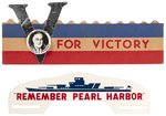 ROOSEVELT "V FOR VICTORY" HAT & REMEMBER PEARL HARBOR LICENSE PLATE ATTACHMENT.