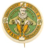 ARTIST DESIGNED CLOWN AND ANIMALS BUTTON FOR C. 1913 MINNESOTA UNIV. CIRCUS & MENAGERIE EVENT.