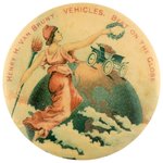 LARGE, EARLY AND SUPERBLY COLORED AD BUTTON FOR HENRY H. VAN BRUNT, VEHICLES BEST ON THE GLOBE.