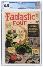 FANTASTIC FOUR #1 NOVEMBER 1961 CGC 4.5 VG+ (FIRST FANTASTIC FOUR & MOLE MAN).