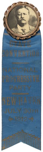 ROOSEVELT 1912 CONNETICUT PROGRESSIVE STATE CONVENTION RARE BUTTON W/ RIBBON.