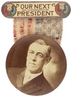 WILSON SEPIA TONED REAL PHOTO BUTTON ON "OUR NEXT PRESIDENT" HANGER.