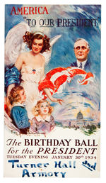 FDR 1934 BIRTHDAY BALL WINDOW PLACARD DESIGNED BY HOWARD CHANDLER CHRISTY.