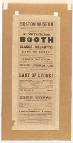 JOHN WILKES BOOTH 1863 BOSTON MUSEUM "LADY OF LYONS!" PLAYBILL.