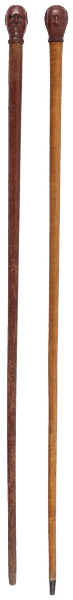 HARRISON & CLEVELAND 1888 MOLDED BUST CANE TOPPER PAIR.