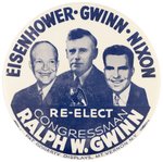 "EISENHOWER GWINN NIXON" LARGE 3.5" TRIGATE NEW YORK COATTAIL BUTTON.