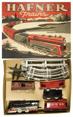 "HAFNER" BOXED WIND-UP TRAIN SET PAIR.