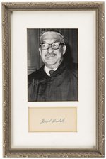 THURGOOD MARSHALL SUPREME COURT SIGNED CARD AND FRAMED PHOTOGRAPH.