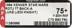 STAR WARS: RETURN OF THE JEDI (1984) - LUKE SKYWALKER (JEDI KNIGHT) 77 BACK-A 75+ Y-EX+/NM.