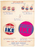 EISENHOWER: IKE GREEN DUCK COMPANY BUTTON, TAB & EMBLEM SALESMAN CARD PAIR.