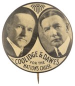 "COOLIDGE & DAWES FOR THE NATION'S CAUSE" 1924 JUGATE BUTTON HAKE #2001.