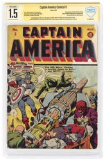 CAPTAIN AMERICA COMICS #3 MAY 1941 CBCS VERIFIED SIGNATURE RESTORED 1.5 SLIGHT AMATEUR FAIR/GOOD.