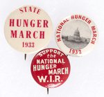 COMMUNIST PARTY NATIONAL HUNGER MARCH BUTTON TRIO.