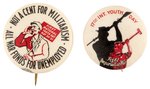 COMMUNIST PARTY "FIRST NATIONAL YOUTH DAY" AND "17TH INT. YOUTH DAY" BUTTON PAIR.