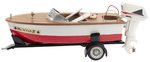 CADILLAC W/BOAT ON TRAILER AND OUTBOARD MOTOR AND SKIS IN BOX BY HTC JAPAN.