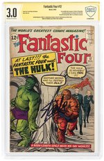 FANTASTIC FOUR #12 MARCH 1963 CBCS VERIFIED SIGNATURE 3.0 GOOD/VG (FANTASTIC FOUR VS. INCREDIBLE HULK).