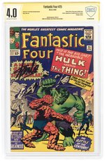 FANTASTIC FOUR #25 APRIL 1964 CBCS VERIFIED SIGNATURE 4.0 VG (THING VS. INCREDIBLE HULK).