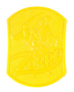 "ZORRO" LARGE YELLOW PLASTIC RARE PREMIUM LAPEL STUD.