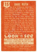 1952 TOPPS LOOK 'N SEE COMPLETE CARD SET INCLUDING BABE RUTH.