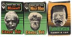1963 PHOENIX CANDY CO. UNIVERSAL MONSTER CANDY & TOY BOX TRIO.