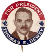 PATRIOTIC "FOR PRESIDENT THOMAS E. DEWEY" PORTRAIT BUTTON HAKE #35.