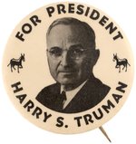 "FOR PRESIDENT HARRY S. TRUMAN" DONKEYS PORTRAIT BUTTON HAKE #10.